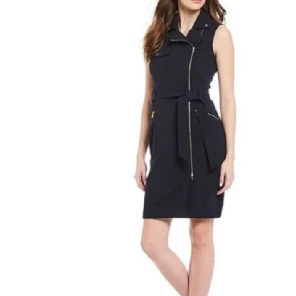 Calvin Klein Zip-Front Belted Dress